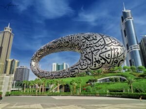 Explore the iconic Museum of the Future amid Dubai's skyline and modern architecture.